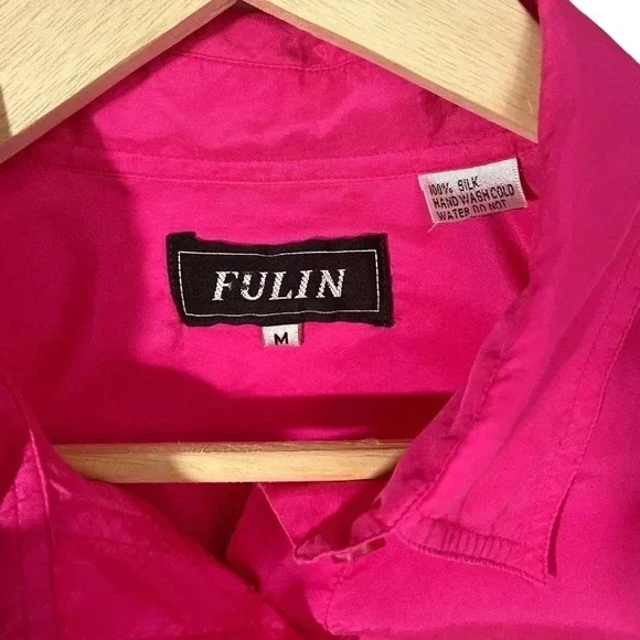Vintage Fulin Hot Pink Silk Button Up Blouse - Picture 2 of 3